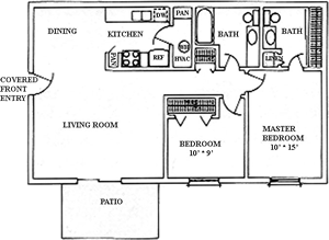 Two Bedroom / One & Half Bath - 980 Sq. Ft.*