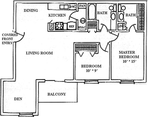 Two Bedroom / Den / One & Half Bath - 1,058 Sq. Ft.*